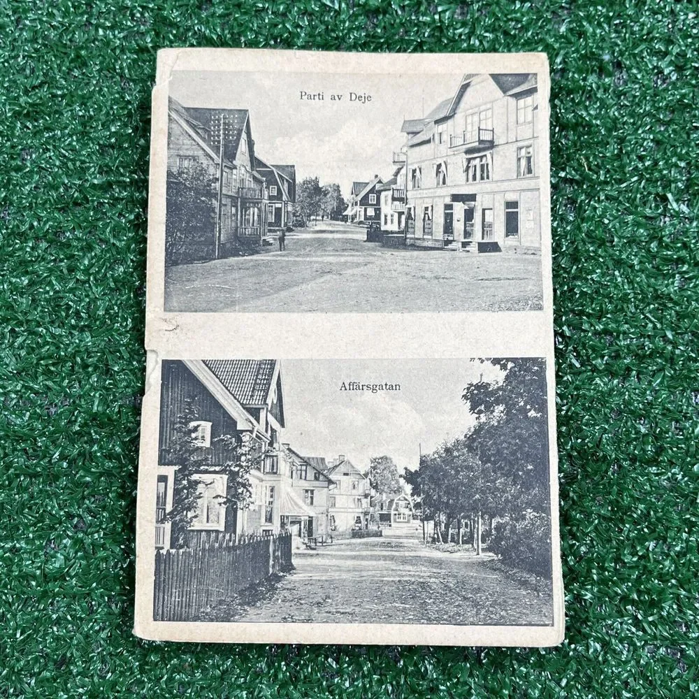 Vintage Sweden Accordion Folding Post Card‎ Parti av Deje, Affarsgatan Dejefors